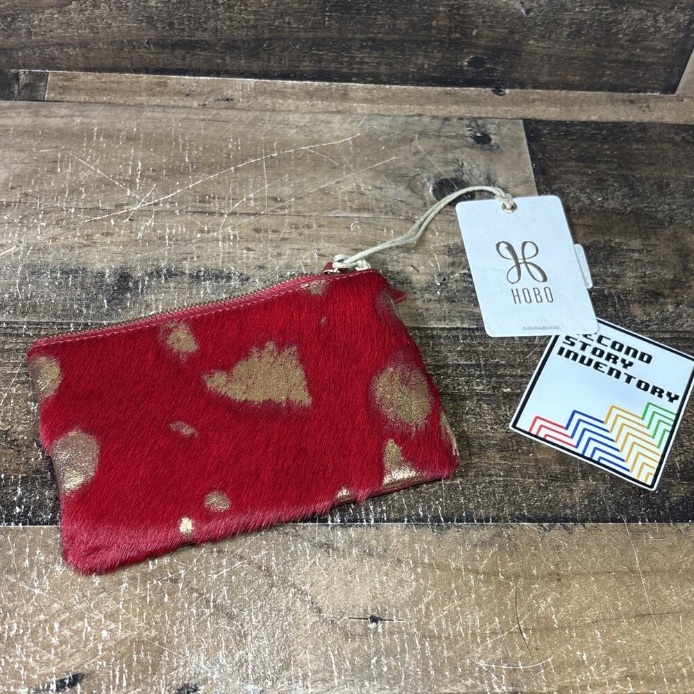 NEW Hobo Genuine Cowhide Hair Leather Gold Leaf Wallet Clutch Card Holder Bag